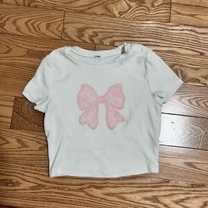 Garage White Tee with Pink Bow